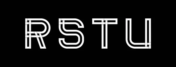 Заглавные буквы Р, С, Т, У. Создан из переплетенных белых полос с тенями на черном фоне. Шаблон для создания логотипа, символов, монограмм, личных инициалов, фирменного стиля. Вектор — стоковый вектор