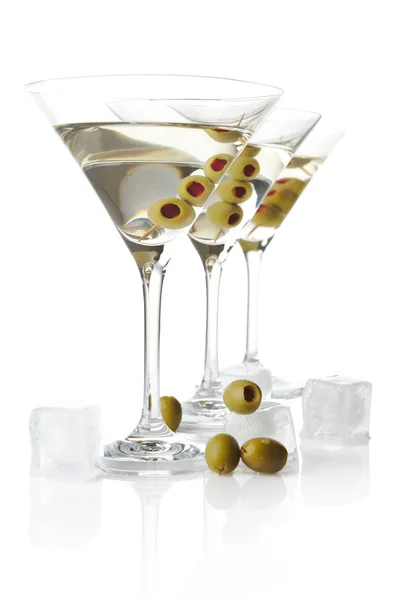 Cold Classic Dry Martini Olives Ice Cubes White Background Line — Stock Photo, Image