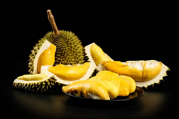 Durian Király Gyümölcs Fekete Háttér Stock Fotó