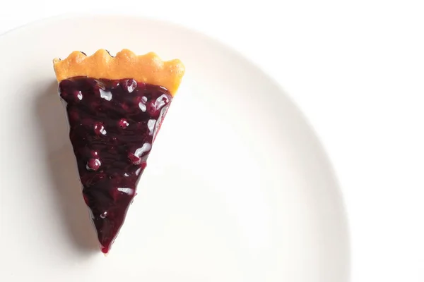 Blueberry Cheese Tart Minimal White Dish — Stock Photo, Image