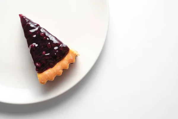 Blueberry Cheese Tart Minimal White Dish — Stock Photo, Image