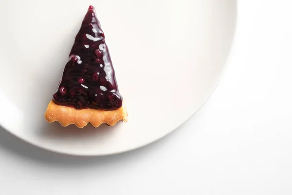 Blueberry Cheese Tart Minimal White Dish — Stock Photo, Image