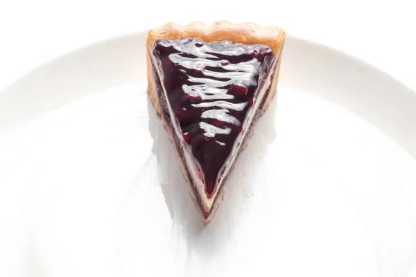 Blueberry Cheese Tart Minimal White Dish — Stock Photo, Image