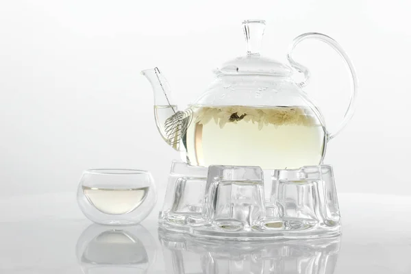 Chá Flor Quente Vaso Vidro — Fotografia de Stock