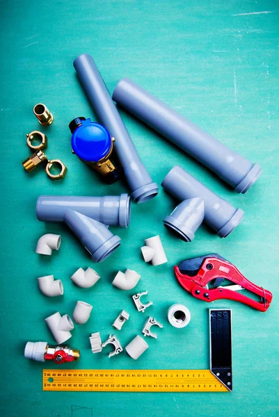 Vattenmätare Och Vvs Verktyg Polypropen Metall Och Plast Och Pvc — Stockfoto