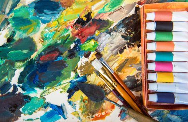 yağlı boya, palet, sanat boya fırçaları