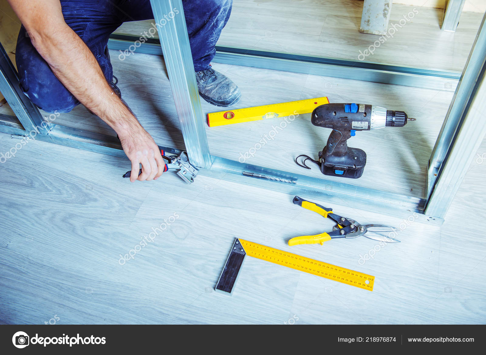 Drywall Plaster Stud Crimpers Action Person Holding Using Stud Crimping Royalty Free Photo Stock Image By C Nata Lunatad 218976874