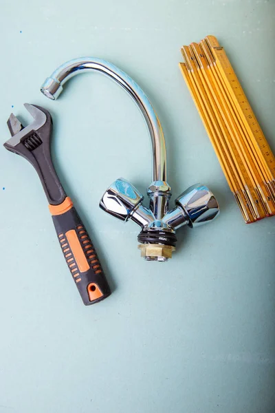 selection of plumbing accessories. plumbing tools and equipment  - Image