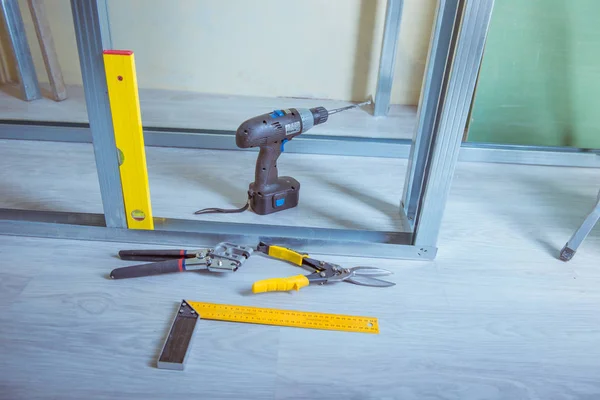 Tools Equipment Installation Metal Profiles Gypsum Boards — Stock Photo, Image