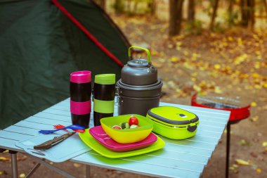 camping, amping cookware set outdoors clipart
