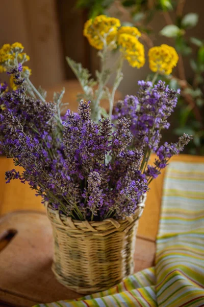 bouquet of fresh lavender on the kitchen table