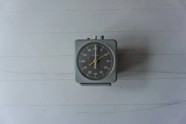 Vintage gray timer clock with buttons on top — Stock Photo, Image