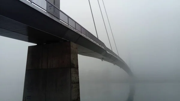 Bridge Fog Concrete Metal Structures Crossing River Serbia — Stock Photo, Image