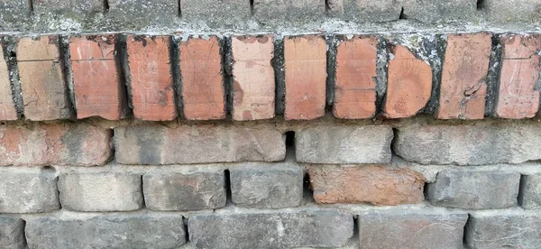 Bakstenen Zijn Grijs Rood Het Oude Metselwerk Huismuur Oppervlakte Uitsteeksel — Stockfoto