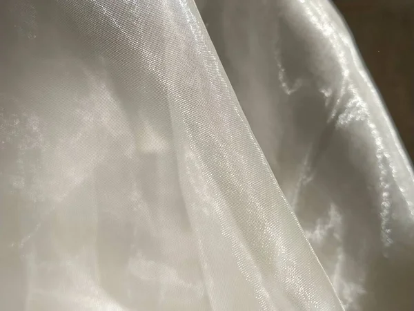 Organza Color Blanco Beige Champán Cerca Ligeras Cortinas Tul Pura —  Fotos de Stock