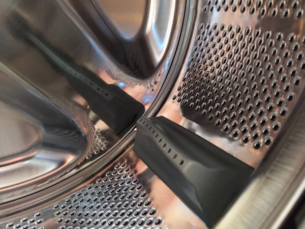 Drum Washing Machine Shiny Metal Tank Holes Bulges Stainless Steel — Stock Photo, Image
