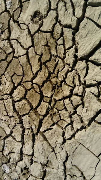 Solo Argiloso Rachado Devido Seca Desperdício Água Rio Terra Vermelha — Fotografia de Stock