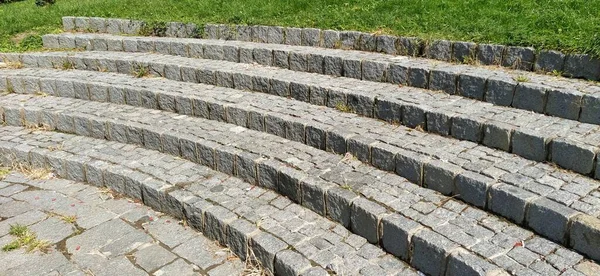 Langkah Seminirkular Dari Amfiteater Tangga Lebar Terbuat Dari Balok Batu — Stok Foto