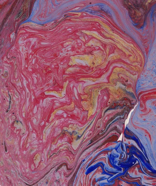 Peinture Art Fluide Acrylique Rouge Jaune Bleu Texture Marbre — Photo