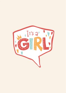 Sevimli karikatür çocuk kitabesi - bir kız. Tasarımınız için komik harfler