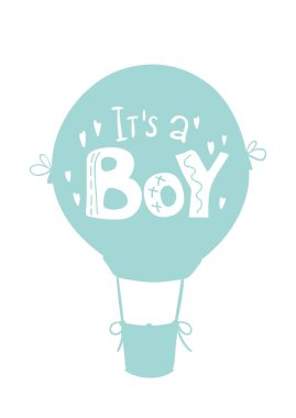 Uçan bir top üzerinde vektör yazı tipi kompozisyonu. Basit bir elle çizilmiş İskandinav tarzında yeni doğmuş bir çocuk için kartpostal türü kompozisyon