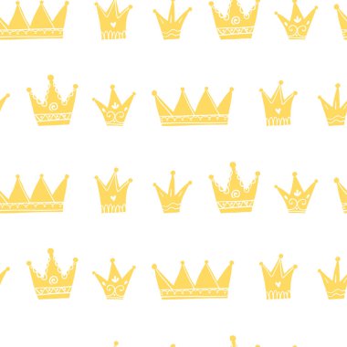 Prenses vektör dikişsiz desen taçlar. Bebek El basit karikatür İskandinav tarzında çizilmiş illüstrasyon. Kağıt ve kumaş üzerine baskı için idealdir