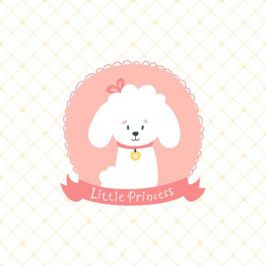 Sevimli kaniş köpek - küçük prenses evcil hayvan. Basit Sandinavian tarzında Çocuk Vektör illüstrasyon