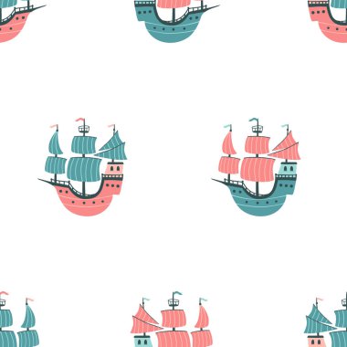 Geminin kusursuz vektör deseni. Çizgi film İskandinav tarzında çocukça çizimler. Tekstil, ambalaj, duvar kağıdı vs. için ideal