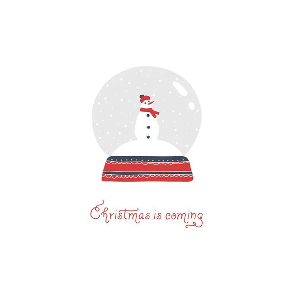 Boneco de neve num globo de neve. Símbolo de inverno. Elemento de design de Natal. Ilustração vetorial em estilo escandinavo simples . — Vetor de Stock