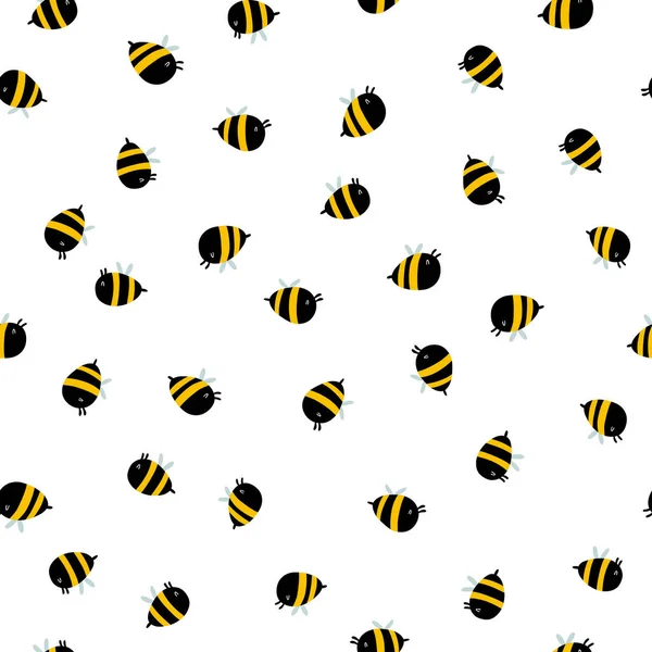 Funny bees seamless pattern. Vector naive characters in scandinavian hand-drawn cartoon style. Perfect for baby textile, clothing, wallpaper, packaging, etc — Stock Vector