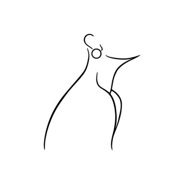 Küpeli bir kadının minimalist portresi. Modern vektör elle çizilmiş bir çizgi çizimi. Mücevher logosu ve tasarımın için ideal..
