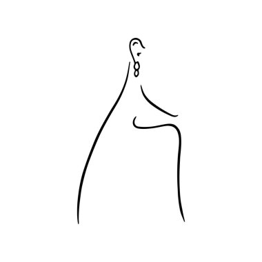 Küpeli bir kadının minimalist portresi. Modern vektör elle çizilmiş bir çizgi çizimi. Mücevher logosu ve tasarımın için ideal..