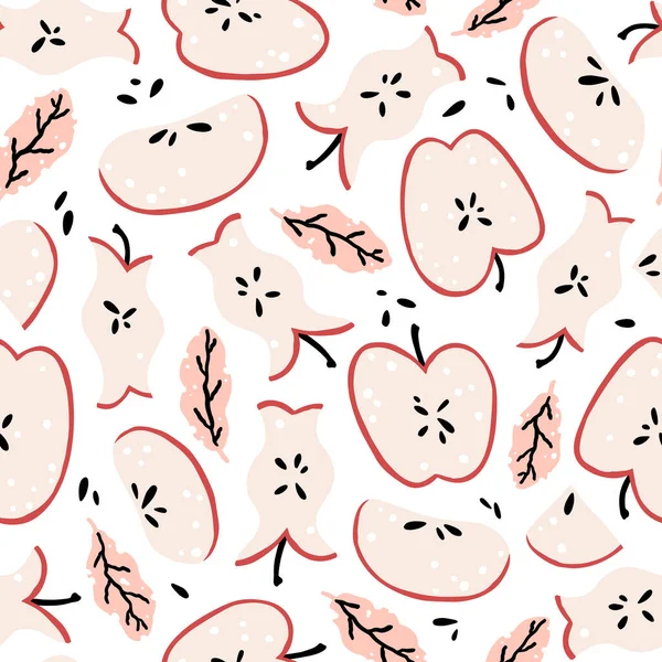 Modèle Sans Couture Apple Illustration Vectorielle Fruits Coupés Deux Tranches — Image vectorielle