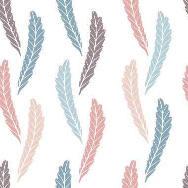 Çiçek yapraklı, dikişsiz desen. Basit İskandinav tarzında elle çizilmiş bir resim. Sınırlı pastel renkte minimalizm. Kumaş, tekstil, ambalaj, duvar kağıdı vs. üzerine baskı yapmak için ideal