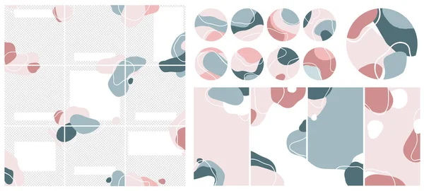 Sosyal ağ gönderileri için şablon, bulmacalar, hikayeler, röfle kapakları. Pastel pembe ve mavi renklerde düzenlenebilir vektör soyut arkaplanı. Minimalist tasarım için pürüzsüz altyapı