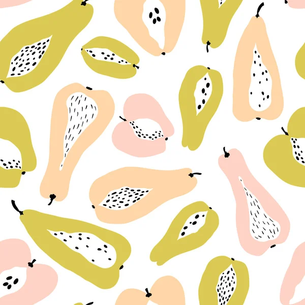 Nahtloses Muster Mit Tropischen Früchten Auf Weißem Hintergrund Moderne Vektorillustration — Stockvektor