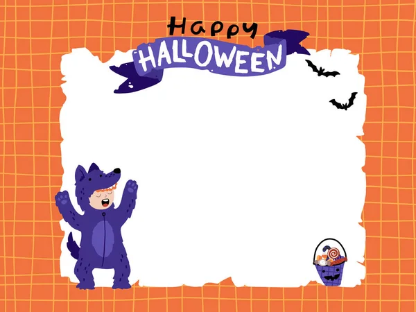 Loup Garou Halloween Avec Seau Bonbons Sur Fond Modèle Fête — Image vectorielle