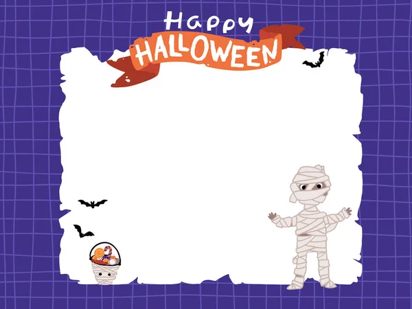 Momie Monstre Halloween Avec Seau Bonbons Sur Fond Modèle Fête — Image vectorielle