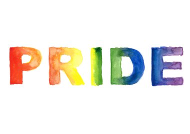 Aşağılanmış suluboya stilinde metin Gururu. Homofobiye karşı bir bağırış. Lgbt hakları sembolü. El çizimi illüstrasyon