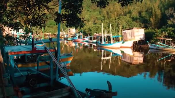 Barcos Pesca Río — Vídeo de stock