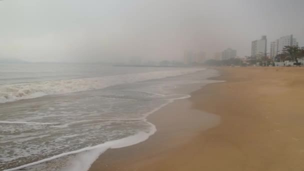 Kabut Pagi Kota Pantai Burung Putih Terbang — Stok Video