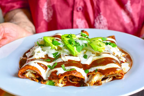 Deliciosas enchiladas de mole con queso —  Fotos de Stock