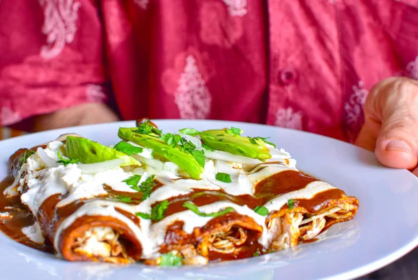 Deliciosas enchiladas de mole con queso —  Fotos de Stock