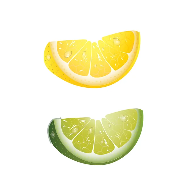 Limon Plakjes Witte Achtergrond — Stockvector