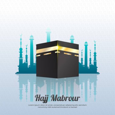Kabe ve Mavi Gökyüzü ile İslami Hac Geçmişi. Sancak, Poster veya Tebrik Kartı için Hacı Kavramı