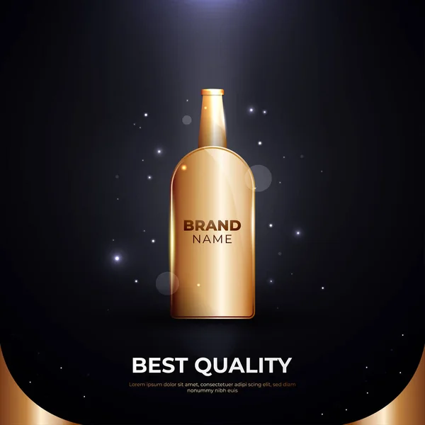 Plantilla Elegante Botella Oro Para Promoción Del Producto Bebida Publicidad — Vector de stock