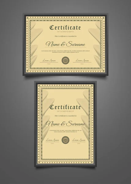 Elegantní Šablony Certifikátů Vlnovými Ozdobami Stylem Ročníku — Stockový vektor