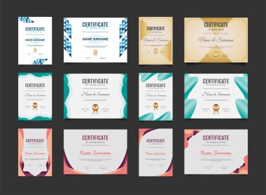 Farklı Biçimli Modern Sertifika Şablonları Koleksiyonu