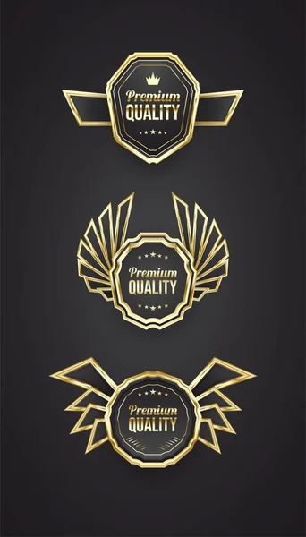 Insignias Lujo Calidad Premium Negro Oro — Vector de stock