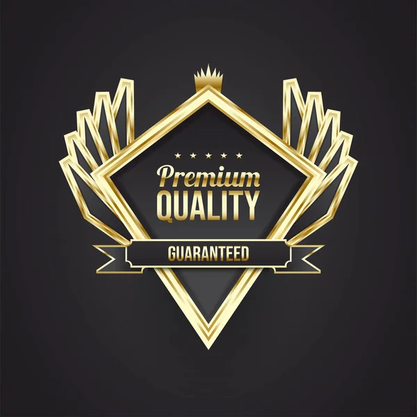 Premium Qualitätsabzeichen Mit Schwarz Gold Konzept Und Eleganten Flügeln — Stockvektor